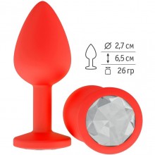 Силиконовая анальная пробка с прозрачным кристаллом от компании Джага-Джага, цвет красный, 517-01 WH DD, коллекция Anal Jewelry Plug, длина 7 см.