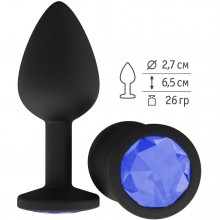 Силиконовая анальная пробка с синим кристаллом от компании Джага-Джага, цвет черный, 518-07 BL DD, длина 7 см.