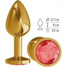 Металлическая анальная втулка «Gold» с красным кристаллом от компании Джага-Джага, цвет золотой, 510-04 RD DD, длина 7 см.