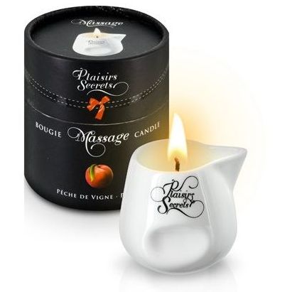 Массажная свеча с ароматом персика «Bougie Massage Gourmande Peche», 80 мл, Plaisir Secret 826019, из материала Масляная основа, 80 мл.
