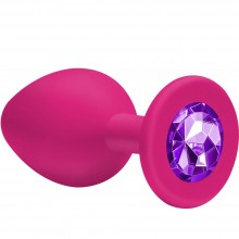 Малая силиконовая анальная пробка «Cutie Small» с фиолетовым кристаллом из серии Emotions от Lola Toys, цвет розовый, 4011-01Lola, бренд Lola Games, длина 7.5 см.