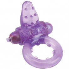 Эрекционное кольцо с вибрацией и рельефным язычком «Nubby Clitoral Probe Cockring» от компании Gopaldas, цвет фиолетовый, 21-49CLV-BCD, длина 6 см.