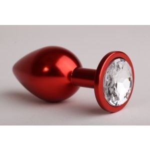 Металлическая анальная пробка с прозрачным стразом от компании 4sexdream, цвет красный, 47414-4, коллекция Anal Jewelry Plug, длина 7.1 см.