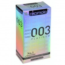 Тонкие латексные презервативы «Platinum 003» от компании Okamoto, упаковка 10 шт, 05609 One Size, длина 18.2 см.