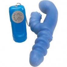 Двойной многоскоростной вибратор с пультом от компании Dream Toys, цвет голубой, 20218, из материала TPR, цвет Синий, длина 18 см.