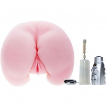 Вибрирующий мастурбатор-попка с ротацией и пультом управления «Realistic Vagina and Ass» от компании Baile, цвет телесный, BM-009023X, из материала CyberSkin, длина 22 см.