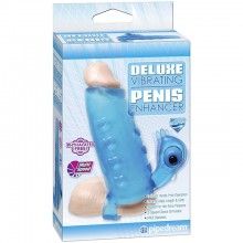 Увеличивающая насадка на пенис «Deluxe Vibrating Penis Enhancer - Blue» с вибрацией, цвет голубой, PipeDream PD1952-14, длина 13 см.