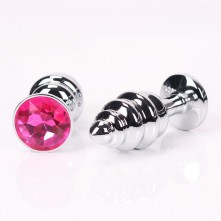 Анальная фигурная пробка с розовым стразом от компании 4sexdream, цвет серебристый, 47148-2, коллекция Anal Jewelry Plug, длина 8 см.
