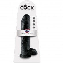 Фаллос-реалистик из коллекции «King Cock» от компании PipeDream с мошонкой на присоске, цвет черный, 551023, из материала ПВХ, длина 28 см.