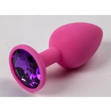 Силиконовая анальная пробка с фиолетовым стразом от компании Luxurious Tail, цвет розовый, 47119, коллекция Anal Jewelry Plug, длина 7.1 см.