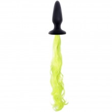 Анальная пробка с неоново-желтым хвостом «Unicorn Tails Yellow» от компании NS Novelties, цвет черный, NSN-0509-19, цвет Зеленый, длина 9.9 см.