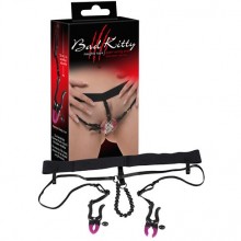 Трусики с зажимами для половых губ и бусинками для массажа промежности «Spreader - Slip» из серии Bad Kitty от компании Orion, цвет черный, 0515329, длина 68 см.
