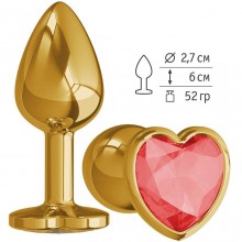 Металлическая анальная втулка с красным кристаллом-сердцем от компании Джага-Джага, цвет серебристый, 511-04 red-DD, цвет Золотой, длина 7 см.