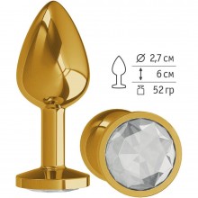 Металлическая анальная втулка с прозрачным кристаллом от компании Джага-Джага, цвет золотой, 510-01 white-DD, коллекция Anal Jewelry Plug, длина 7 см.