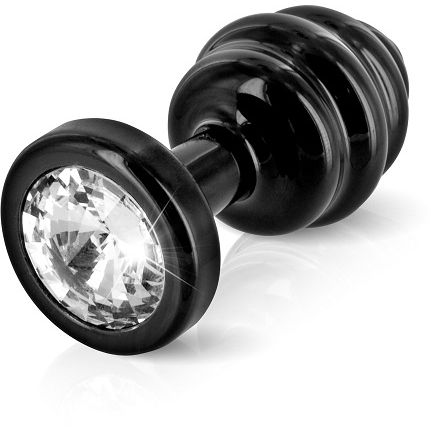 Металлическая анальная втулка спираль с прозрачным кристаллом от компании Diogol, цвет черный, 5149000000, бренд Orion, длина 4 см.