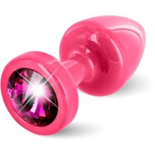 Металлическая анальная втулка «Anni Round Pink T1-Fuschia» с розовым кристаллом от компании Diogol, цвет розовый, 5318040000, длина 5.6 см.