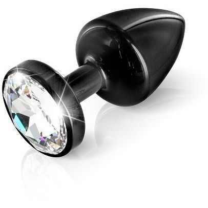 Металлическая анальная втулка с прозрачным кристаллом от компании Diogol, цвет черный, 5147210000, коллекция Anal Jewelry Plug, длина 5.6 см.