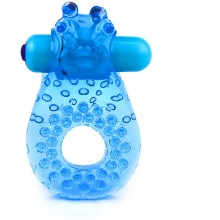 Эрекционное кольцо с вибрацией и усиками для стимуляции клитора от компании SexToy, цвет голубой, 00239-1, длина 9 см.