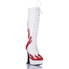 Сапоги со шнуровкой с красными языками пламени от компании Electric Shoes, цвет белый, размер 35, HB203, из материала ПВХ, 35 размер