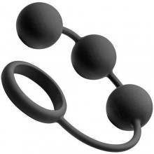 Анальные шарики с кольцом «Silicone Cock Ring With 3 Weighted Balls», цвет черный, Tom of Finland TF1932, длина 30 см.