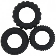 Набор эрекционных колец «Titan» в форме автомобильных шин, цвет черный, Baile BI-210148-0801, из материала Силикон, диаметр 2.3 см.