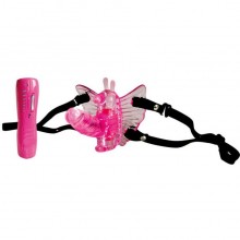 Вибратор-бабочка для женщин «Buttefly Vibe» на ремешках, цвет розовый, рабочая длина 5 см, Erowoman-Eroman BIOEE-10024, бренд Bior Toys, длина 5 см.