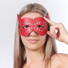 БДСМ маска на глаза с разрезами и заклепками из натуральной кожи, цвет красный, размер OS, СК-Визит 3087-2, One Size (Р 42-48)