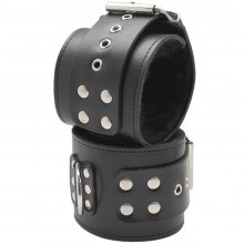 Широкие кожаные наручники на меху, Фетиш компани Подиум Р29, цвет Черный