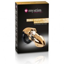Элегантный пояс верности «Pubic Enemy No1 Gold Edition» для электростимуляции, цвет золотой, Mystim 46623, бренд Mystim GmbH, из материала Силикон, длина 10 см.