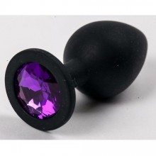 Силиконовая анальная пробка с фиолетовым стразом в основании, цвет черный, Luxurious Tail 47136, коллекция Anal Jewelry Plug, длина 8.2 см.