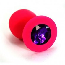 Силиконовая анальная пробка с темно-фиолетовым кристаллом, цвет розовый, Kanikule KL-S0004M, коллекция Anal Jewelry Plug, длина 7 см.