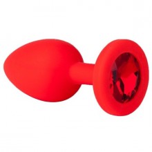 Силиконовая анальная втулка с красным кристаллом, цвет красный, Джага-Джага 517-04 red-DD, коллекция Anal Jewelry Plug, длина 7.3 см.