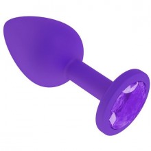 Силиконовая анальная пробка с фиолетовым кристаллом, цвет фиолетовый, Джага-Джага 519-08 purple-DD, коллекция Anal Jewelry Plug, длина 7.3 см.