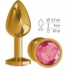 Анальная втулка «Gold» из металла с малиновым стразом, цвет золотой, Джага-Джага 510-02 CR DD, коллекция Anal Jewelry Plug, длина 7 см.