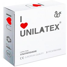 Ультратонкие латексные презервативы для мужчин «Ultrathin», упаковка 3 шт, Unilatex INS3012Un, цвет Телесный, длина 19 см.