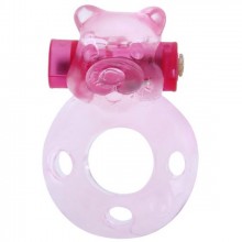 Эрекционное виброкольцо на член «Pink Bear», диаметр 1.5 см, Baile BI-010083, из материала TPE, цвет Розовый, длина 4 см.