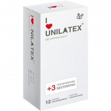 Ультратонкие латексные презервативы «Ultra Thin», упаковка 12 шт+3, Unilatex INS3015Un, цвет Прозрачный, длина 19 см.