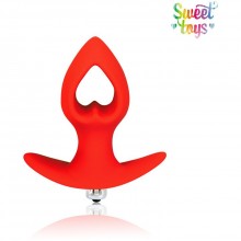 Силиконовая анальная втулка в форме сердца со съемной вибропулей, цвет красный, Sweet Toys BIOST-40184-3, длина 11.5 см.