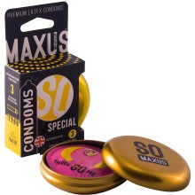 Точечно-ребристые латексные презервативы в железном кейсе «Special №3», упаковка 3 шт, Maxus 0901-006, цвет Прозрачный, 3 мл.