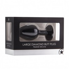 Экстра большая анальная пробка с прозрачным кристаллом «Diamond Butt Plug Extra Large», черная, Shots Media, OU183BLK, из материала Силикон, коллекция Ouch!, длина 9.3 см.