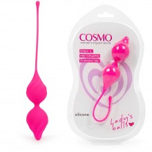 Силиконовые вагинальные шарики каплевидной формы со сцепкой, цвет розовый неон, Cosmo CSM-23134, бренд Bior Toys, диаметр 3 см.