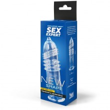 Прозрачная насадка на пенис с ребрышками и точками, Sex Expert SEM-55202, из материала TPR, цвет Прозрачный, длина 12 см.