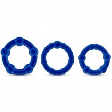 Набор из 3 синих эрекционных колец «Stay Hard Beaded Cockrings», Blush novelties BL-00013, из материала TPE, цвет Синий, диаметр 3.8 см.