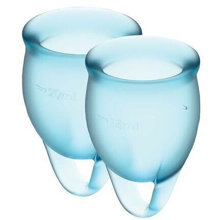 Набор менструальных чаш «Feel Good Menstrual Cup Dark», цвет голубой, 2 шт, Satisfyer J1763-5, из материала Силикон, длина 7.1 см.
