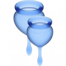 Набор синих менструальных чаш «Feel Good Menstrual Cup», 15 мл и 20 мл, Satisfyer KEM002194, цвет Синий, длина 7 см.