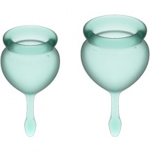 Набор зеленых менструальных чаш «Feel Good Menstrual Cup Dark Green», 15 мл и 20 мл, Satisfyer J1763-5, из материала Силикон, цвет Зеленый, длина 7 см.