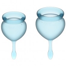 Набор голубых менструальных чаш «Feel Good Menstrual Cup Light Blue», 15 мл и 20 мл, Satisfyer J1763-3, длина 7 см.