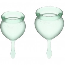 Набор сетло-зеленых менструальных чаш «Feel Good Menstrual Cup Light Green», 15 мл и 20 мл, Satisfyer J1763-1, из материала Силикон, цвет Зеленый, длина 7 см.