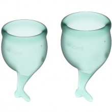 Набор менструальных чаш, 2шт «Feel Secure Menstrual Cup Dark Green» от Satisfyer J1766-5, из материала Силикон, цвет Зеленый, длина 6.4 см.
