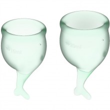 Набор менструальных чаш 2 шт «Feel Secure Menstrual Cup Light Green», от Satisfyer J1766-1, из материала Силикон, цвет Зеленый, длина 6.4 см.